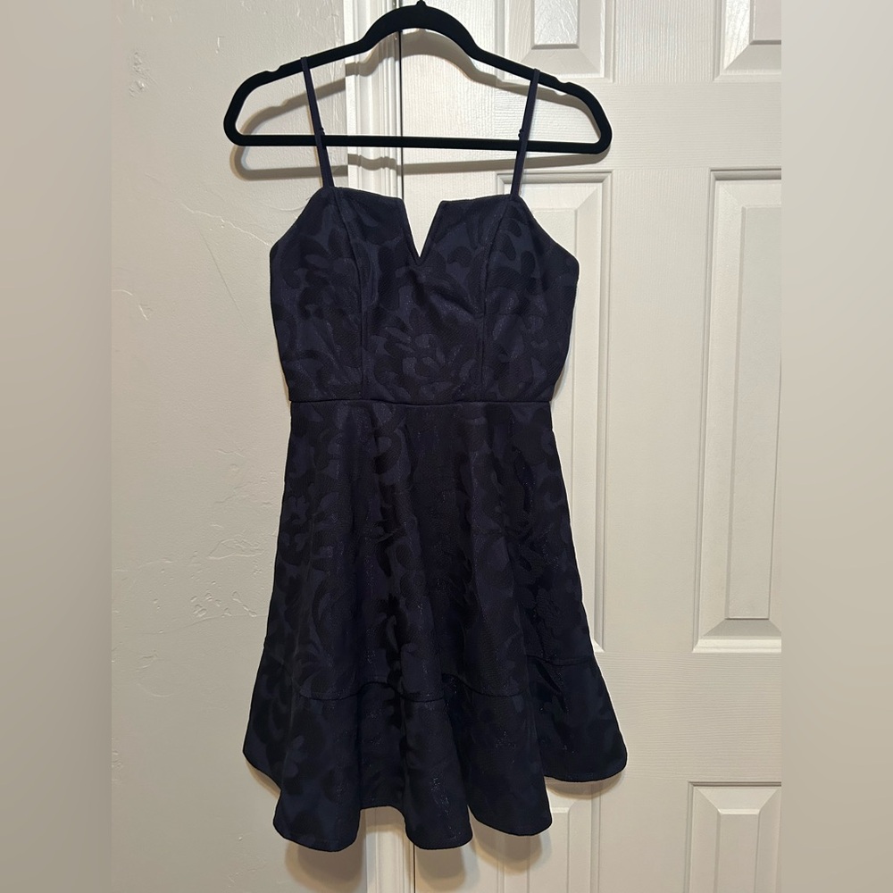 Charlotte Russe Navy Floral Jacquard Fit-and-Flare Dress